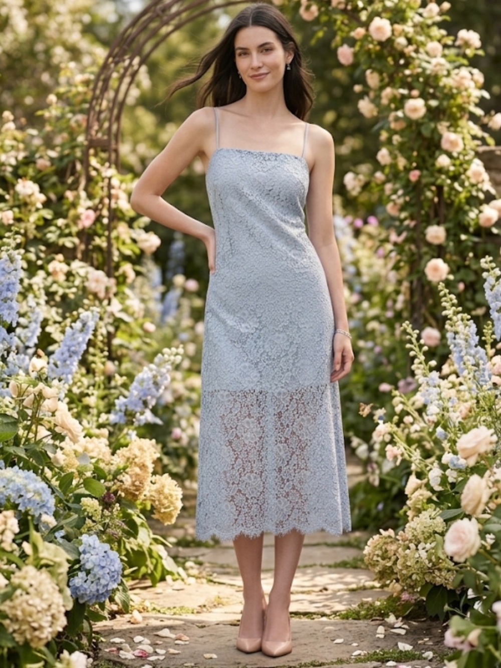 Gap Pastel Light Baby Blue Ethereal Lace Spring Midi Dress Fairycore Dreamy XS